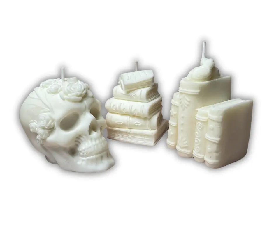 Bookish Decor Candle - Unique Book Stack Design with Skull Accent, Vanilla Signature Scent, Witchcraft Aesthetic Home Decor for Book Lovers, Nightstand Collectible