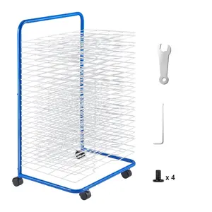 VEVOR Art Drying Rack, TikTokShopBlackFriday, 25 Removable Shelves 23.75 x 17.5 x 38 inch Paint Drying Rack With Lockable Wheels, Carbon Steel Painting Drying Rack for Artwork in Classroom, Art Studios, Schools, Blue+White