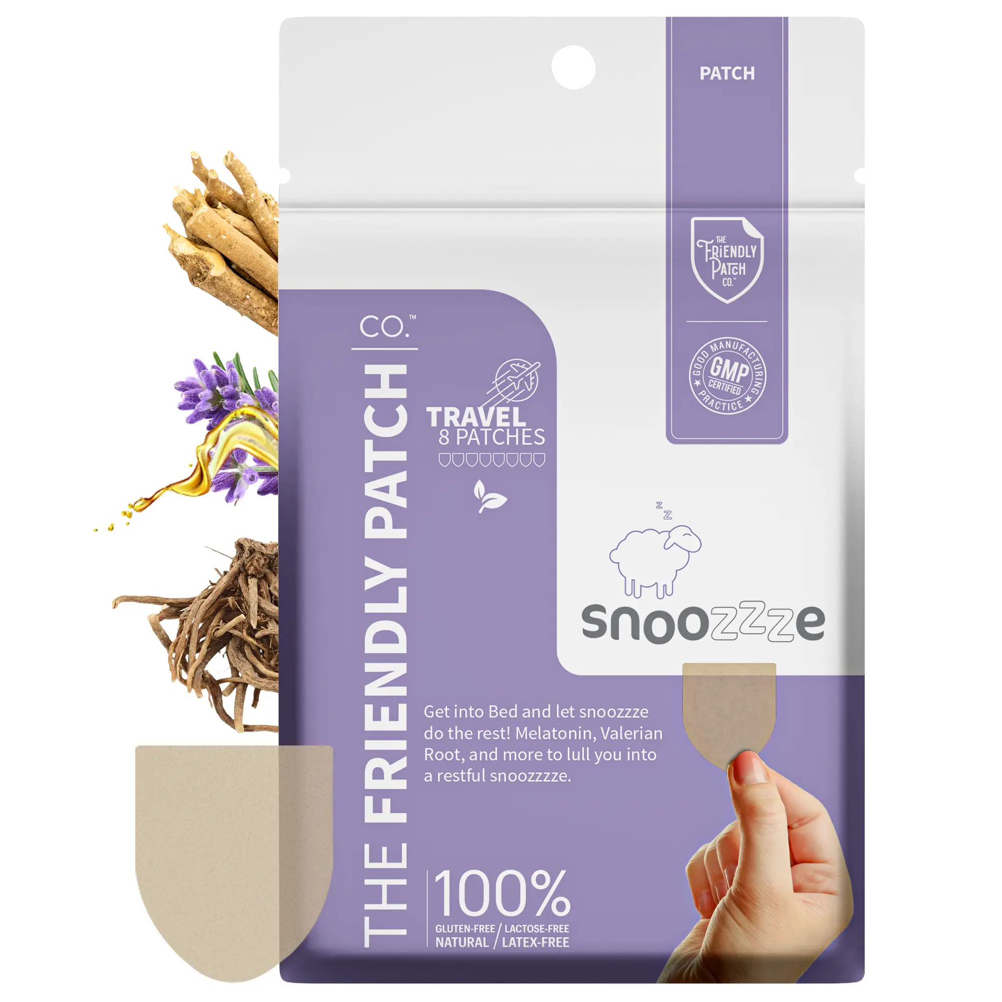 The Friendly Patch Snoozzze Melatonin Sleep Patches Travel 8 Pack Ashwagandha Magnesium Valerian Root Lavender Oil CoQ10 US Made Healthcare Solution