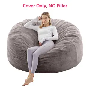Bean Bag Chair Cover (No Filler), Adult Beanbag Chair Outside Cover Big Round Soft Fluffy Faux Fur Beanbag Lazy Sofa Bed Cover
