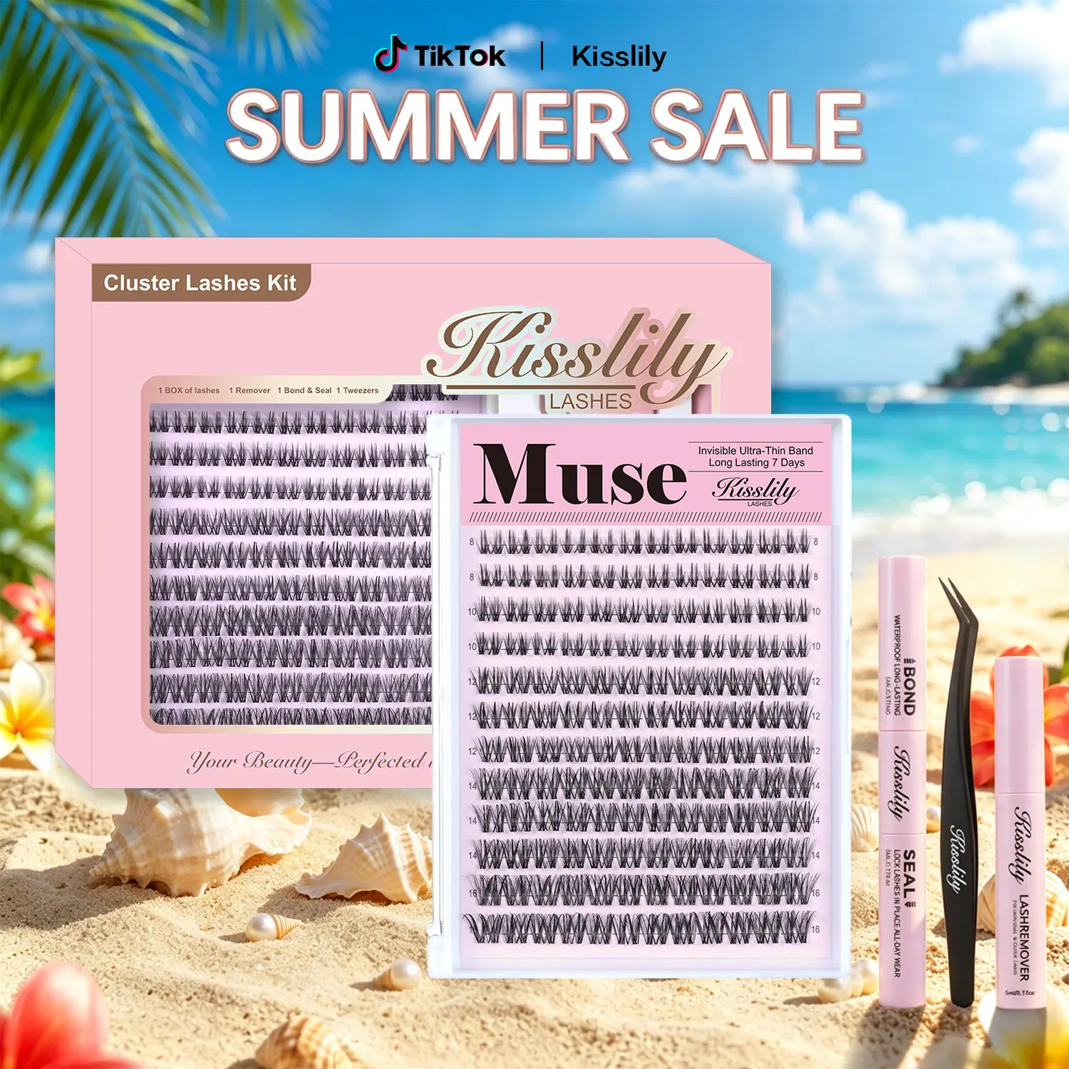 Muse | Kisslily Ghost Lashes Vibe but Better Long-Lasting, Waterproof & Super Soft & Invisible Band | Waterproof Long-Lasting Natural Daily Beginner-Friendly DIY Lashes for Flawless Voluminous Look Trendy Must-Have Clusters #DealsforYouDays #SummerWins