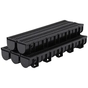 Garvee Outdoor HDPE Deep Profile Trench Drainage System with 39.4" Long x 5.9" Wide x 5.1" High Plastic Grate for Efficient Water Channeling