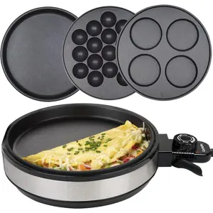 Multi Baker Deluxe Holiday Baking Made Easy Electric Appliance w Temp Control 3 Interchangeable Skillets for Grilling, Baking, Dessert Making Grilled Cheese Omelets Pizza Sandwiches Cake Pops, Gift