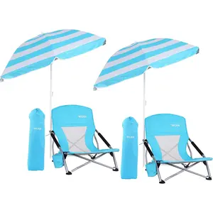 Sunshade Beach Chair: Foldable Camping Seat with SPF 50+ Umbrella, Armrests, and Cup Holder, Lightweight and Portable for Outdoor Adventures, Beach Trips, and Picnics (2-PACK SET)