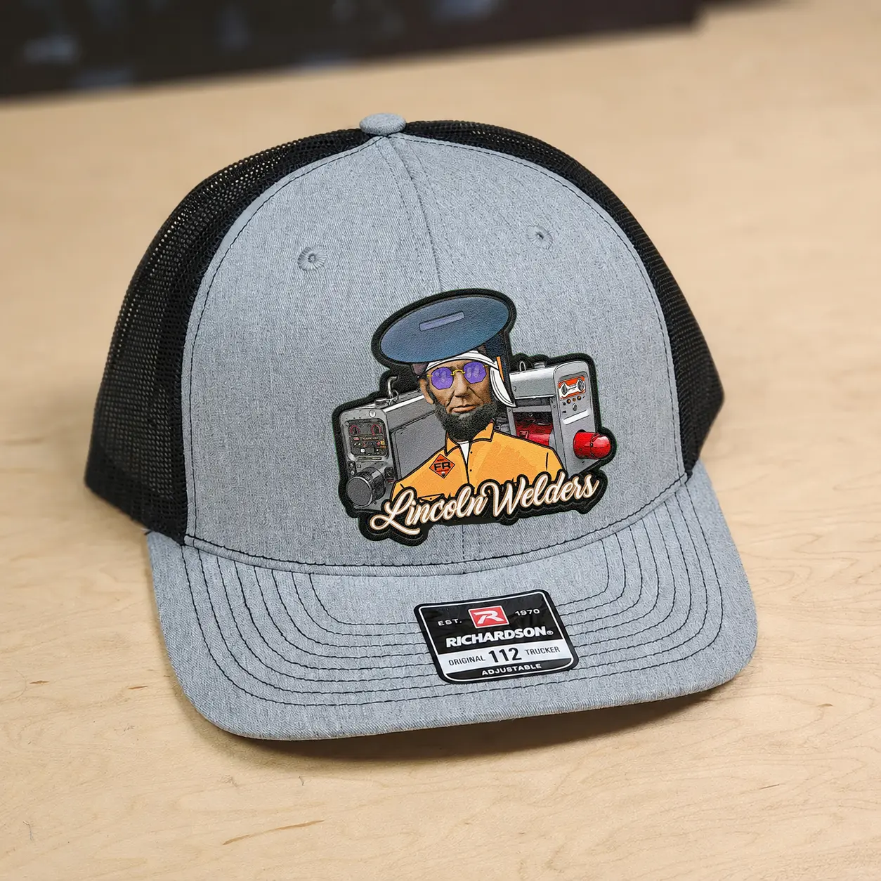 Welding Trucker Hat with Custom Leather Patch, Richardson 112 Style Cap for Welders, Unisex Mesh Back Visor Hat with Adjustable Snapback, Custom Leather Patch Design, All Seasons, Baseball Cap, All Season, Cotton/Poly, Mid Profile, One Size Fit