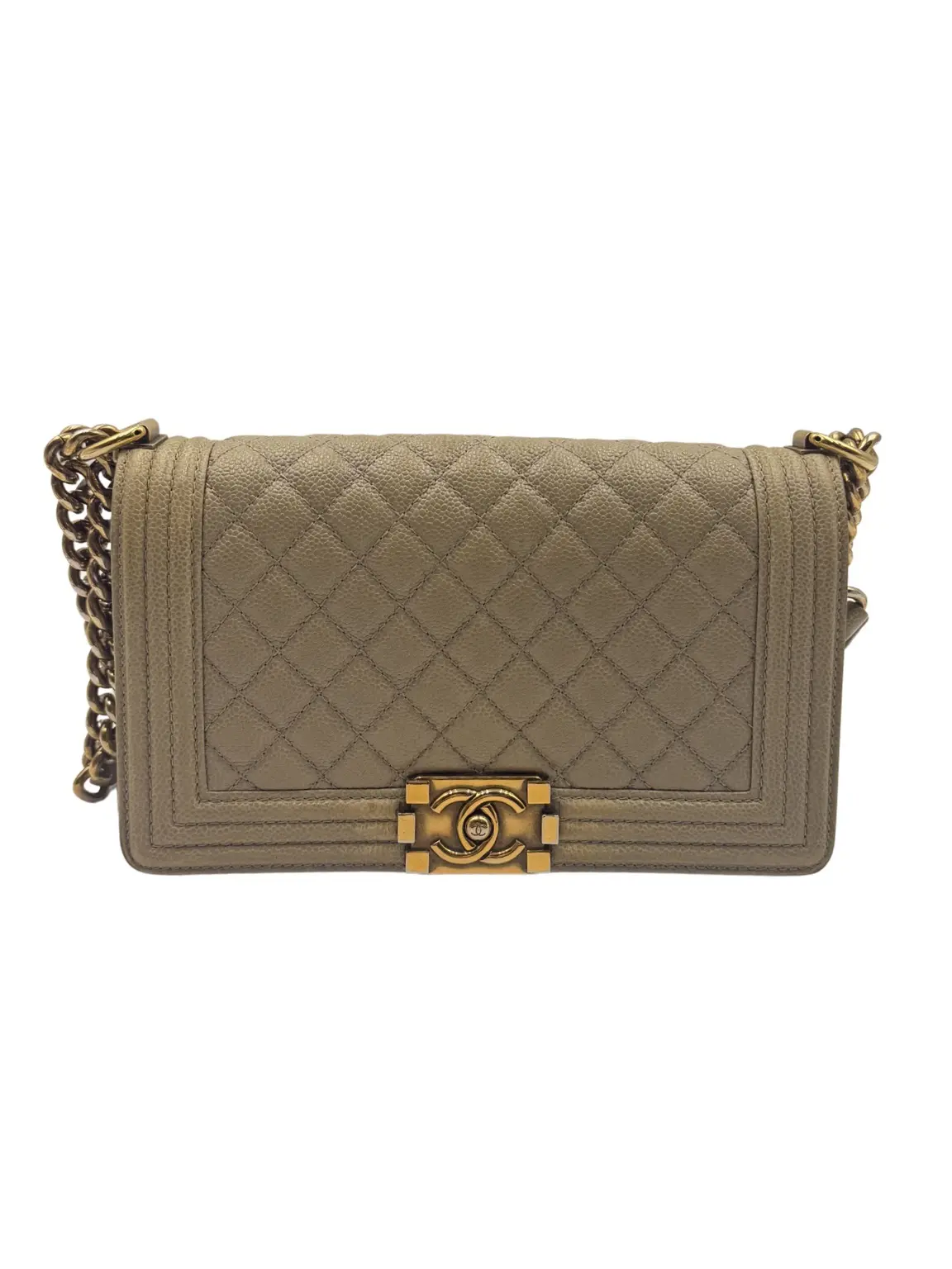 Pre-owned CHANEL Caviar Shoulder Bags Le Boy Medium Gray with Gold Hardware