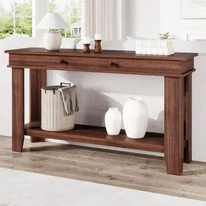 54-Inch Long Console Table with Drawers, Wooden Rectangular Entryway Table w/Open Storage Shelf, Sofa Table Behind Couch, Farmhouse Entry Foyer Table for Entryway, Hallway, Living Room