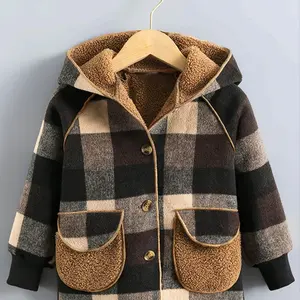 Boys' Casual Plaid Button Cardigan Jacket, Long Sleeve, Polyester, with Pocket, Fall/Winter