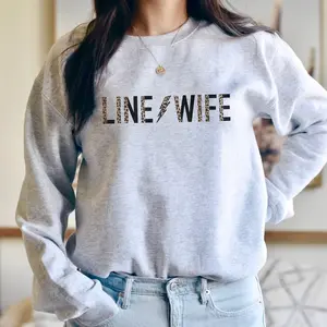 Lineman Wife Sweatshirt, Hoodie, T-Shirt Line Wife Electric Bolt, Leopard Print, Electricians Spouse, Life Of Lineman, Unisex Crewneck Sweatshirt