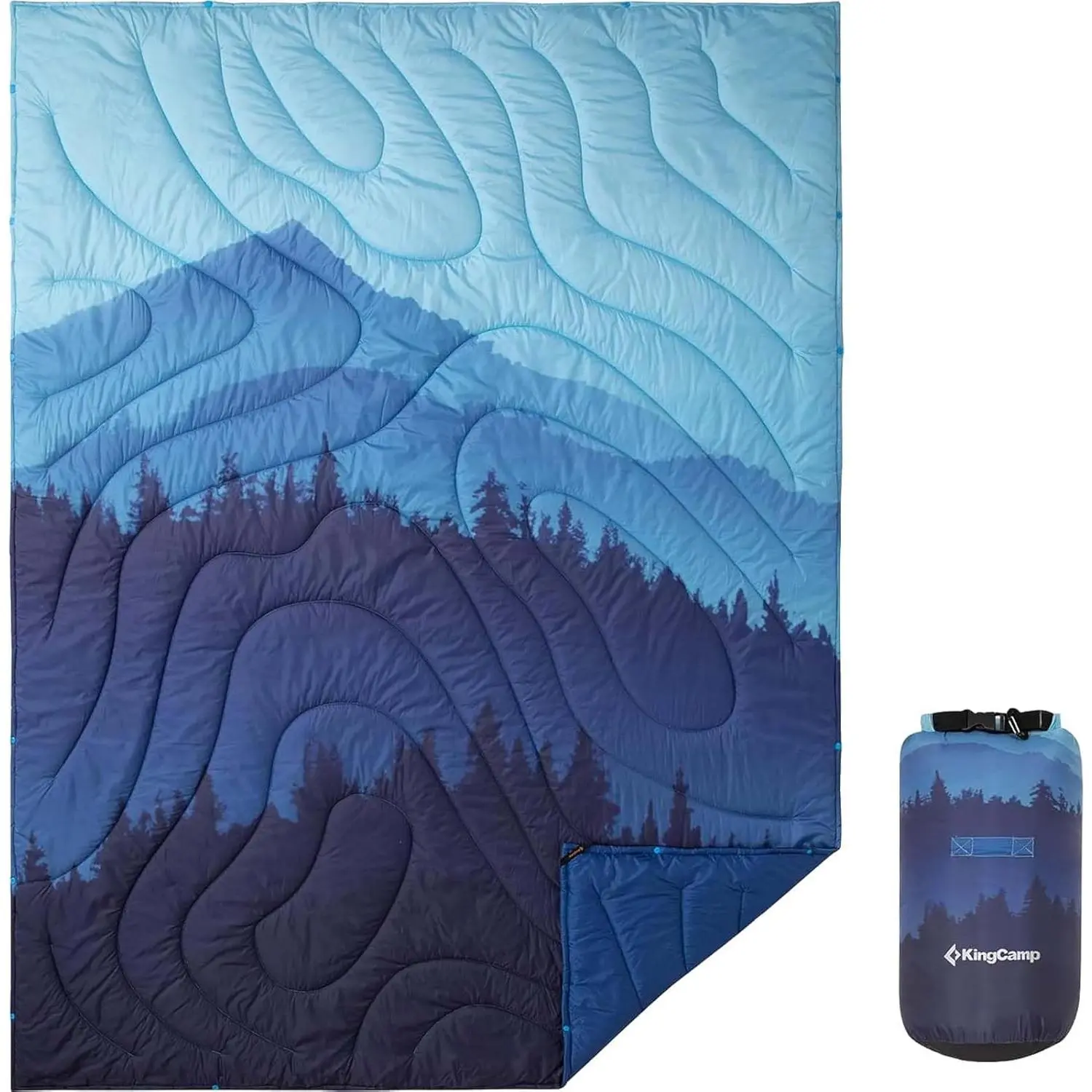 KingCamp Ultralight Camping Blanket, Packable Down Alternative Puffy Printed Wearable Blanket with Snap Buttons & Corner Loops Weatherproof Quilt for Outdoor Travel Stadium (78.7" x 57.1", Forest) Cafecito Concha Flannel, Compact Water-Pouch Blankets, Non