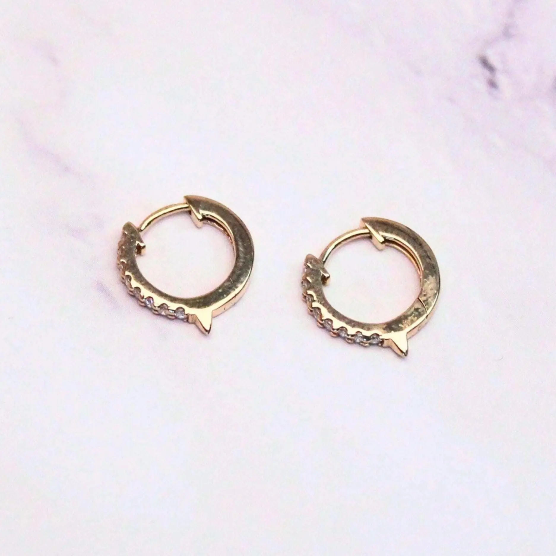 14k Gold Diamond Huggie Nova Hoop Earrings: Dainty Minimalist Jewelry