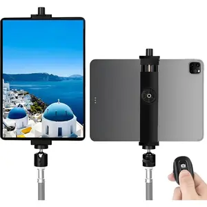 iPad Tripod Mount Adapter with Ball , Universal 360 Rotatable Tablet Clamp Holder with  Remote for iPad Pro 12.9, iPad Air Mini, Galaxy Tab, Selfie Stick(6.2-11.8")