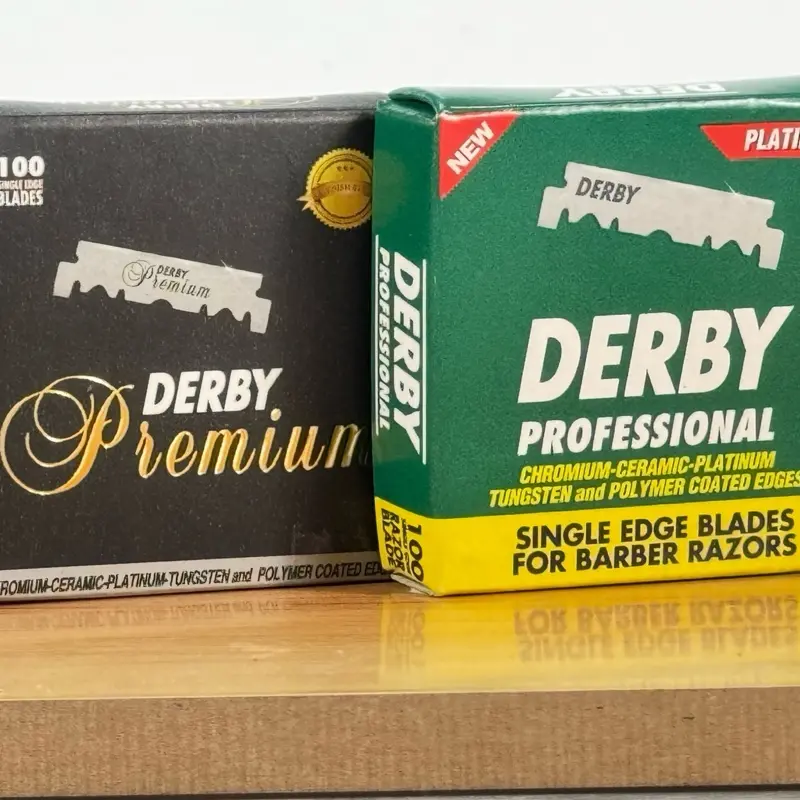 200 Derby Professional Stainless Single Edge Half Pre Cut Pre Snipped Razor Shaving Blades for Barber Salon Shop - 100 per Box Green & Black Disposable