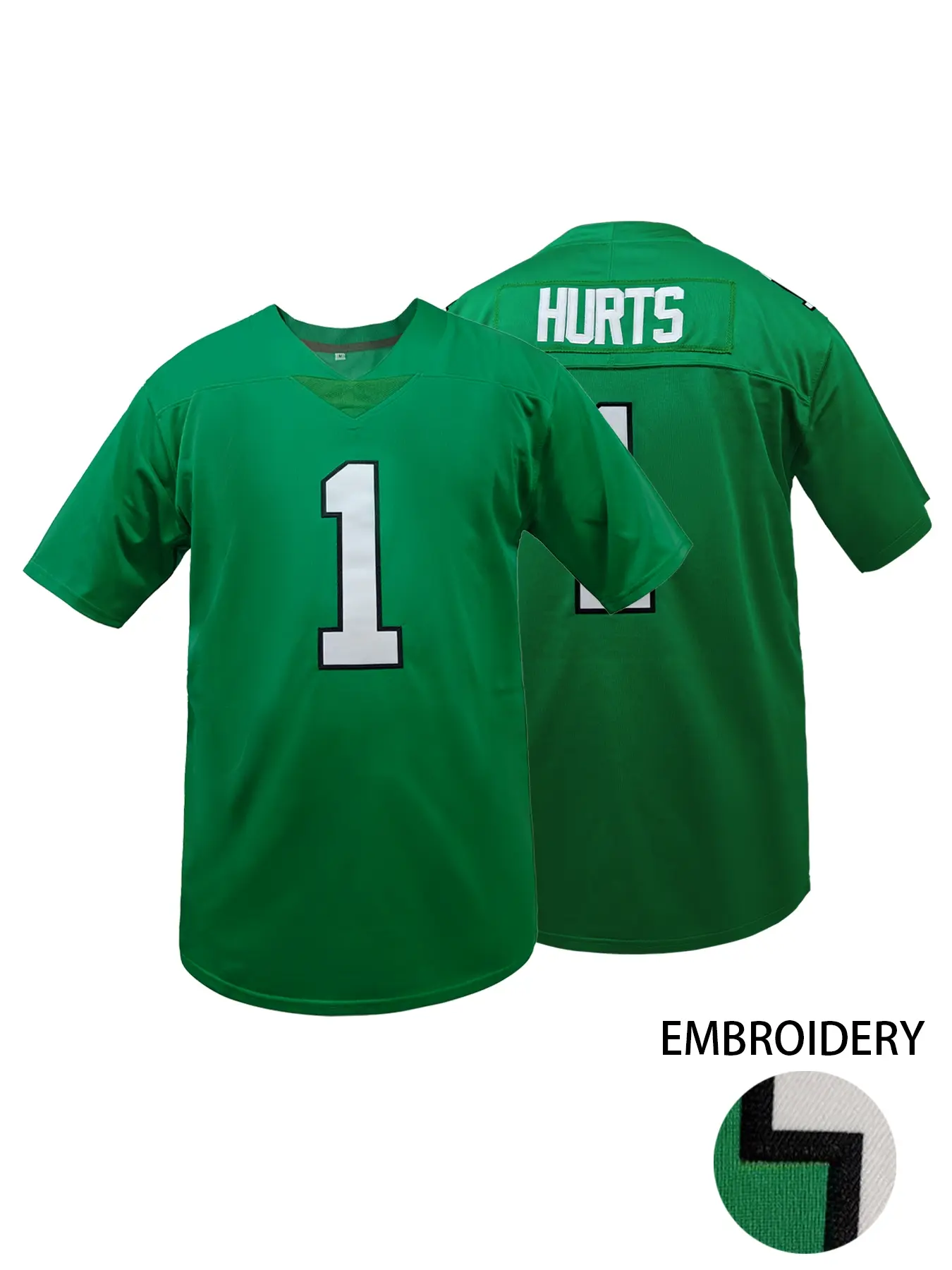 Men's Philadelphia Green #1 Football Jersey with Embroidered Name & Number - Breathable Loose Fit Unisex Design - 100% Polyester - Ideal for Training, Outdoor Activities, and Casual Wear, Embroidery Sportswear Short Football Jerseys