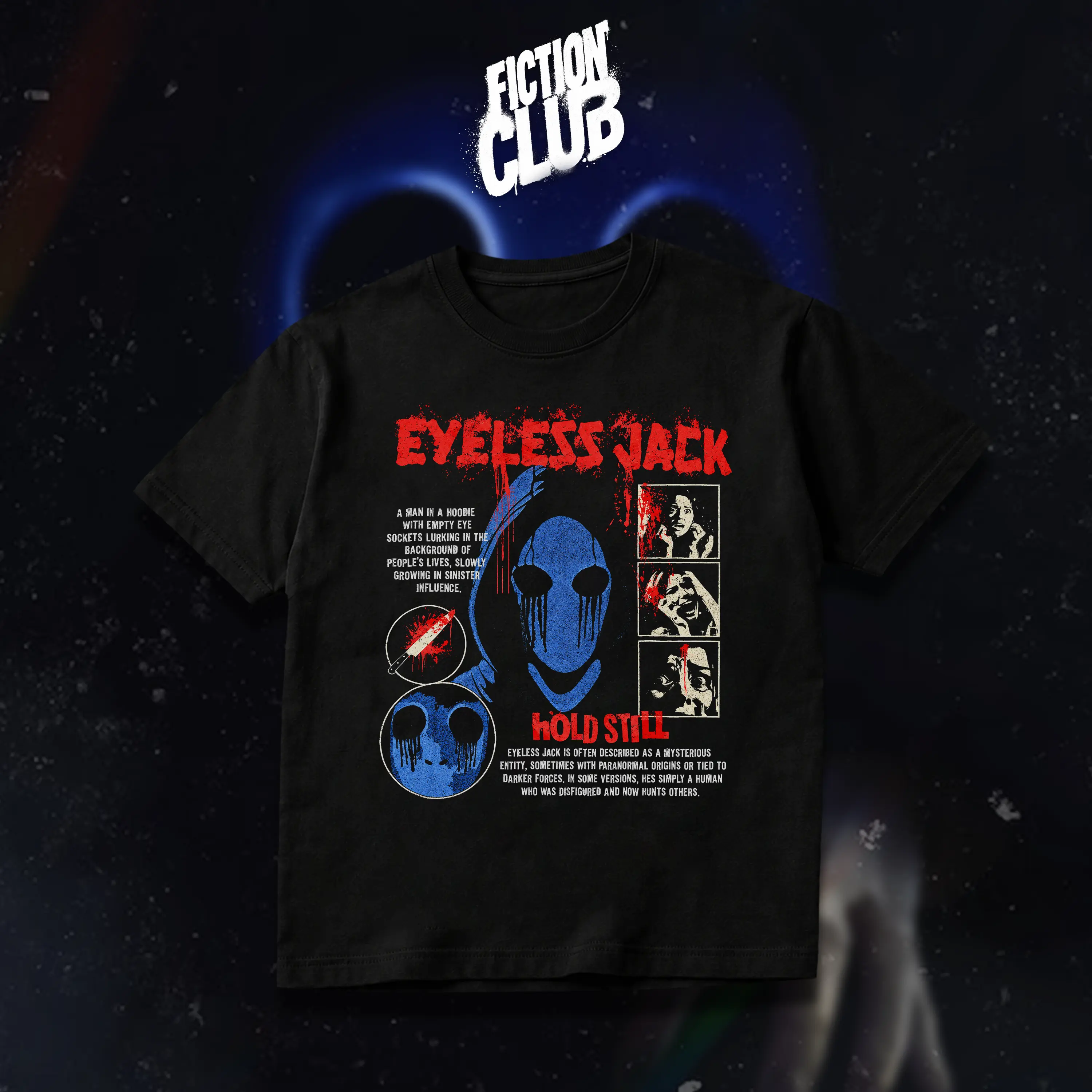 FICTION CLUB Eyeless Jack Comfort Colors Graphic Horror T-Shirt & Hoodie, Creepypasta Horror Fan Apparel, Everyday Fall Outfit, Unisex Casual Streetwear, Halloween, Christmas and Birthday Gift for Men and Women