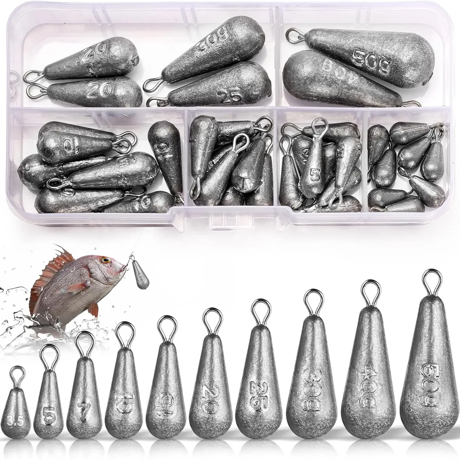 40 Pcs Small Fishing Weights Mixed 10 Sizes for Deep Sea Fishing, 3.5g to 50g Fishing Sinkers with Swivel, Ideal for Deep Water & Floating, Fishing Accessories, Fishing Tackle, Fishing Supplies, Fishing Stuff