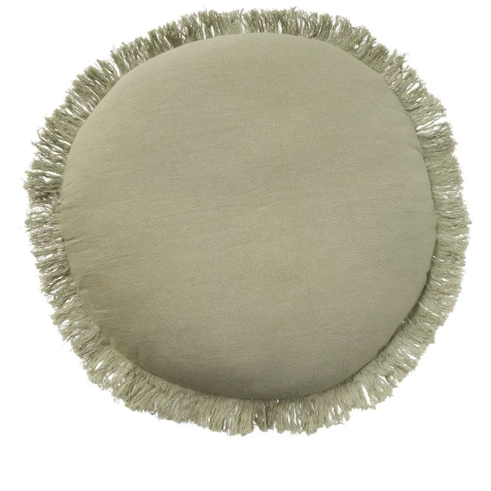 Mina Victory Sofia Solid 20"x20" Round Indoor Throw Pillow Sage, 100% Polyester, 55% Linen, 45% Cotton, Handmade