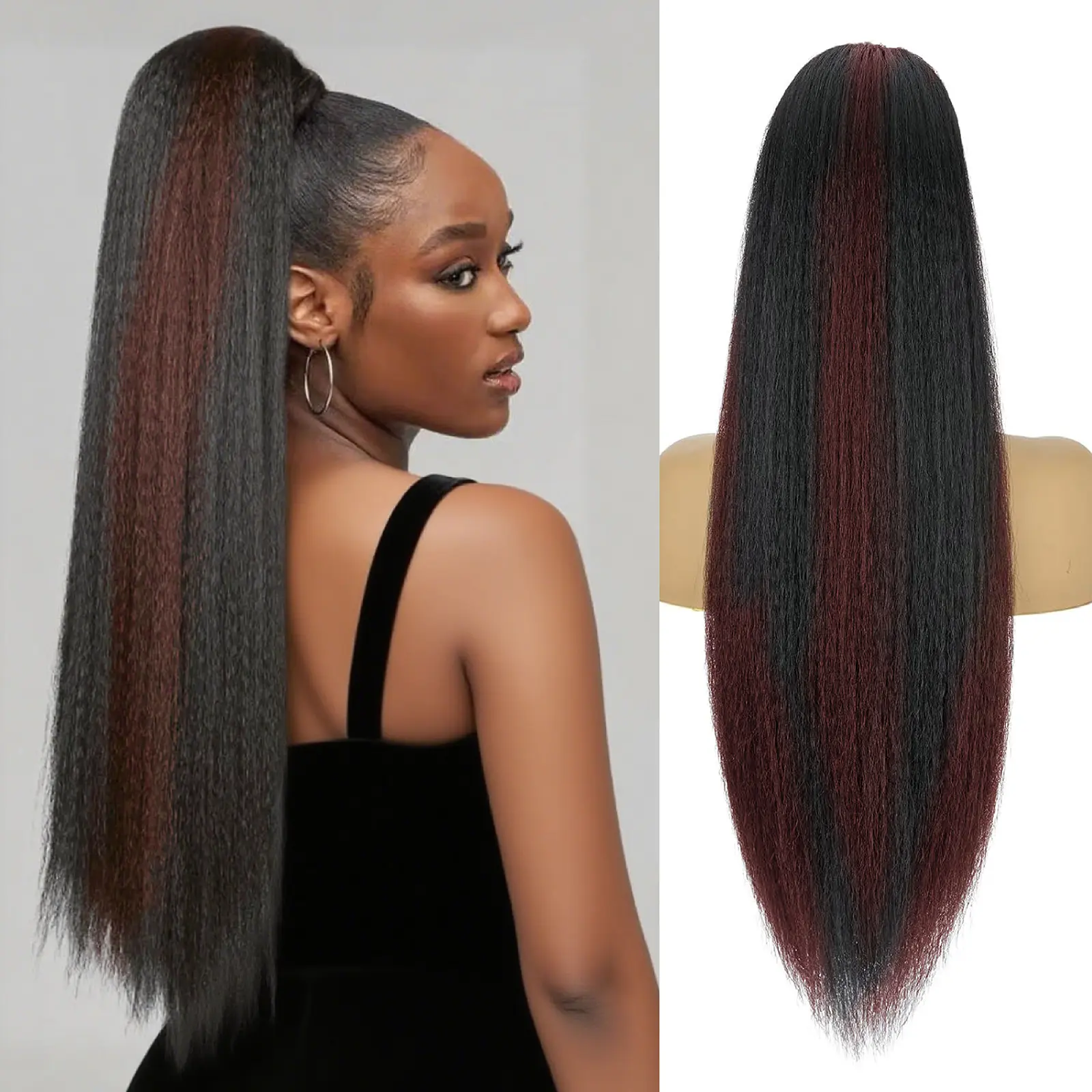 Female 30-In Silky Straight Drawstring Ponytail Extension, Adjustable Synthetic Hair Piece, Clip-In for Extra Hair Volume & Hairstyling Needs