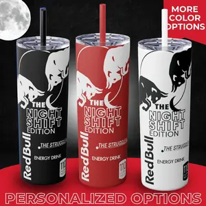 Redbull Energy Drink Tumbler, Nightshift Worker Edition Energy Drink Tumbler 20oz, Wraparound 20oz Stainless Steel Tumbler Drinkware Flasks