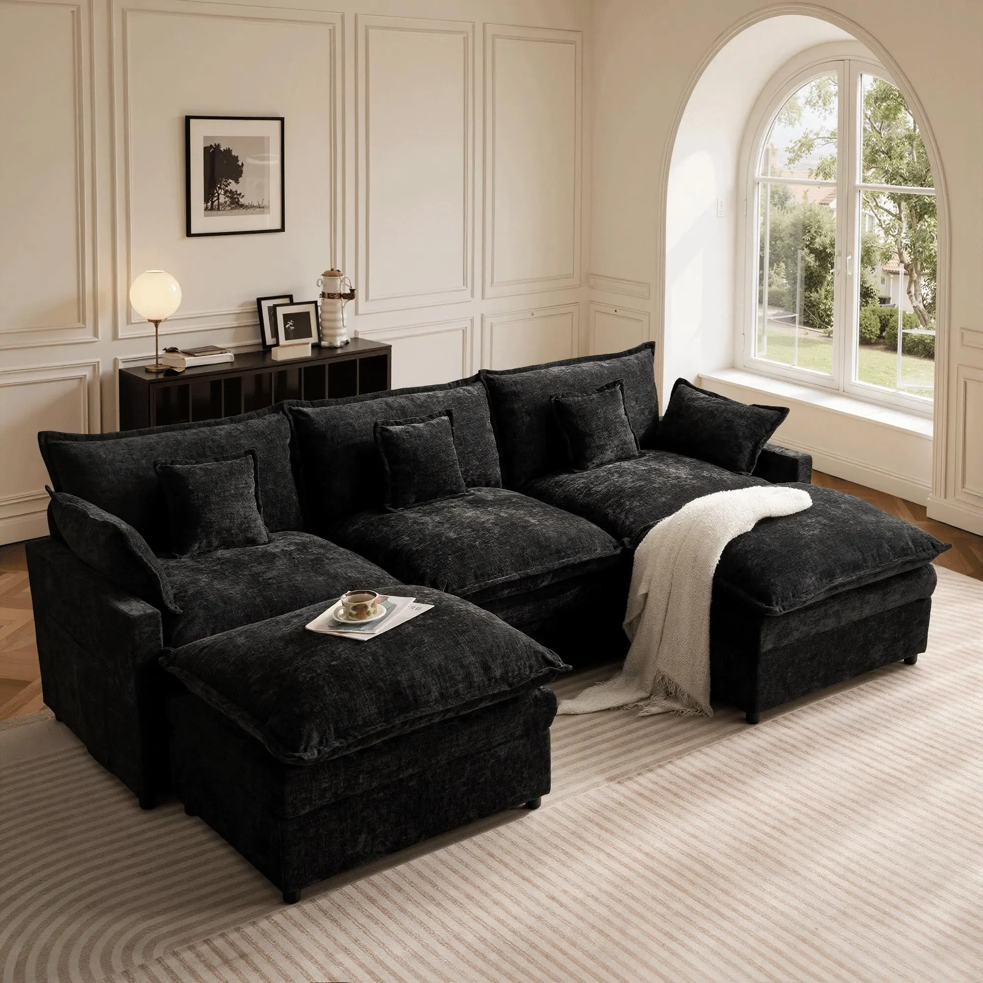 108" Black Chenille - 3 Seater(2 Packages)