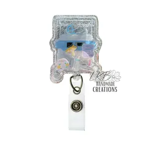 Neonatal Shaker Badge Reel – Handmade Baby Shaker ID Clip with Bottle, Pacifier & Blocks – Glitter Retractable Holder for NICU Nurses & Pediatric Staff