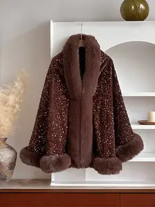 Women's Fashionable Long Cape Coat, Autumn Winter New Arrival, Thickened Fleece Lining, Versatile Design, Stylish Outerwear