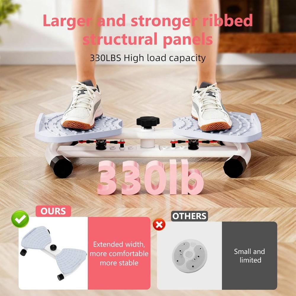 Homhut Silent Waist Twister Plate with 2 Resistance Bands, Anti-Slip Grip Base, 300lbs High-Capacity, Portable Convenient Design for Family Fitness, Ab Training & Waist Twisting Home Fitness Accessories, Compact(Gray）