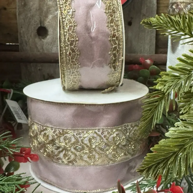 Luxurious Pink Velvet Ribbon - 4 in Wide, 10 yds Length (4x10 yds), Gold Embellishments, Sequins, Dazzling Detail, Ideal for DIY Crafts, Bridal Sewing Accessories, Bridal Shower