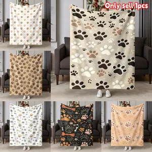Cute Dog Puppy Paw Print Flannel Blanket, Soft Lightweight Warm Comfortable Pet Blanket, Ideal Gift for Dogs' Birthday, Pet Bed Pad, Home