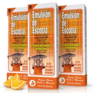 Emulsion de Escocia Orange Flavor Cod Liver Oil Supplement, 3-Pack 6.5 Oz, Health Support, Natural Supplements for Kids, Daily Vitamins with Energy Boost