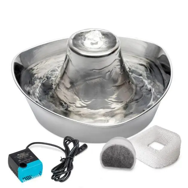 PetSafe Seaside Stainless Pet Fountain, Automatic Dog and Cat Water Bowl, 60 oz