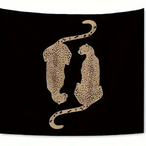 Black Panther Patchwork Print Tapestry with Leopard Motif, Polyester Vintage Retro Wall Art, Bedroom Decor for Dormitories