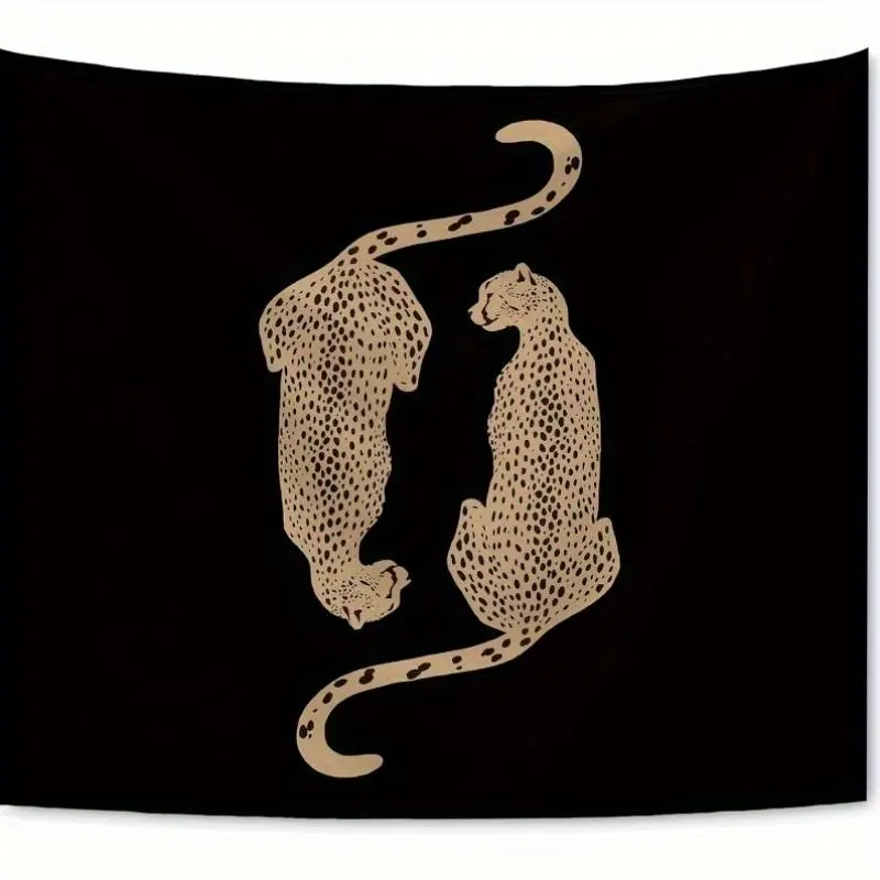 Polyester Retro Black Leopard Patch Printed Tapestry - Home Wall Decor, Indoor Dormitory Bedroom Decor Piece, Indoors