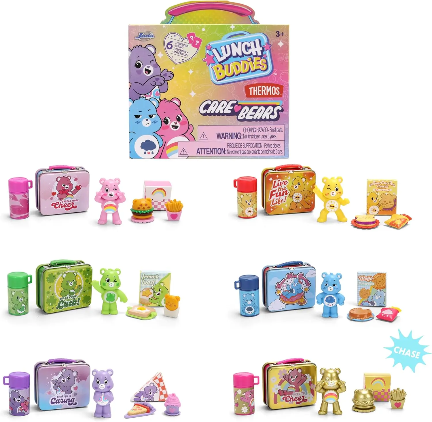 Jada Lunch Buddies – Collectible Mini Tin with Thermos, Figure & Food Accessories – 2-Inch Care Bears Toy – Care Bears & Friends – for Kids Ages 5+ (One Piece, Styles May Vary)