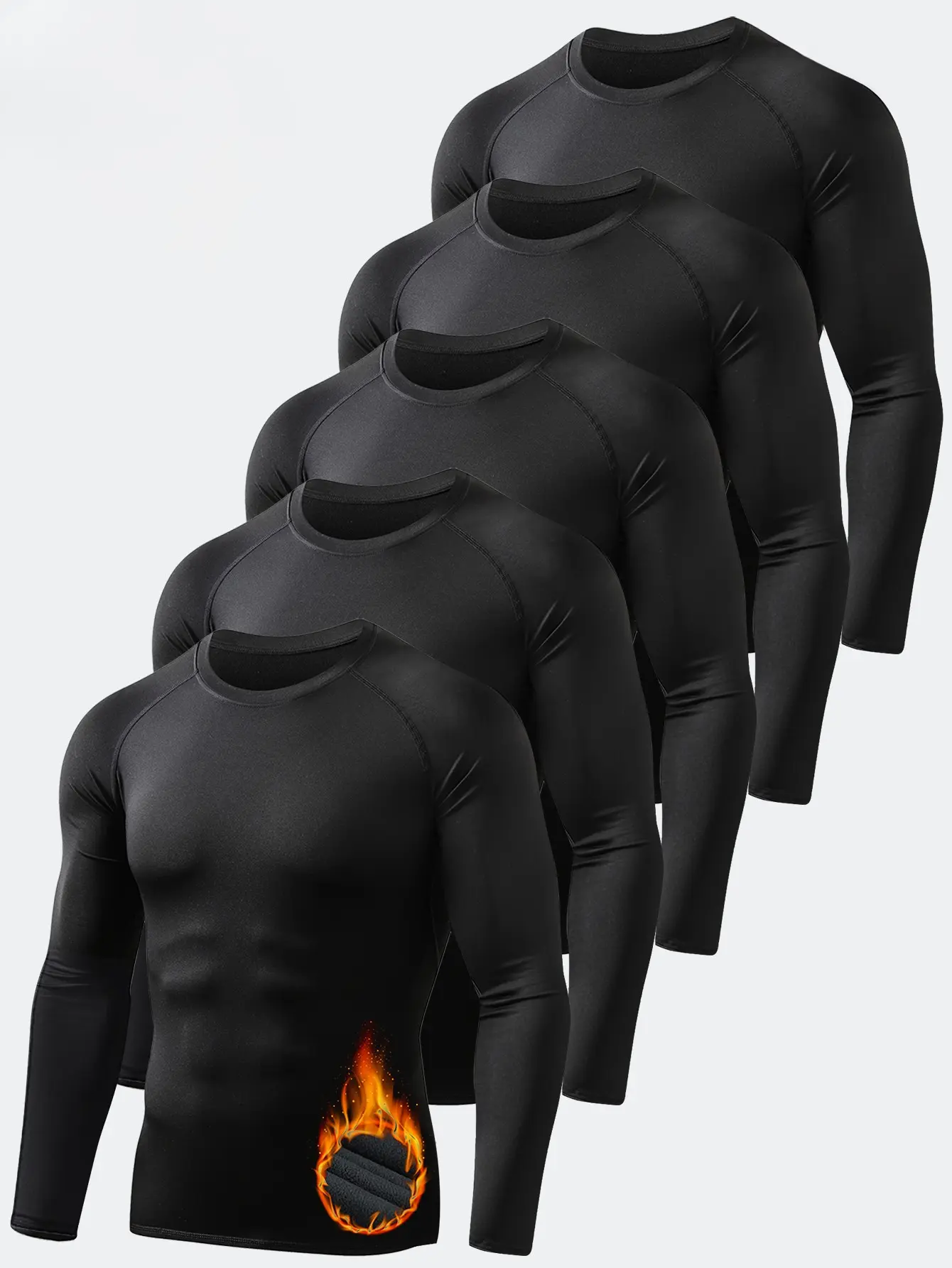 5-Piece Men's Thermal Compression Long-Sleeve Sports T-Shirt | Warm Sports Top for Cold-Weather Workouts,summerwins summerwins