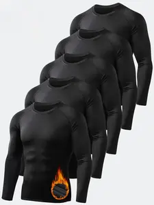 5-Piece Men's Thermal Compression Long-Sleeve Sports T-Shirt | Warm Sports Top for Cold-Weather Workouts