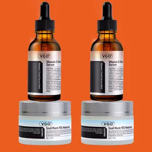 VGO Glow-Boosting Skincare Set - Vitamin C Facial Serum Essential Oil & Snail Mucin 92% Moisturizing Cream, Targets Dullness & Rough Texture, Fights Free Radicals & Soothes Post-Sun Irritation, Gentle Formula Ideal for Sensitive Skin[Buy 2 Get 2 Free]