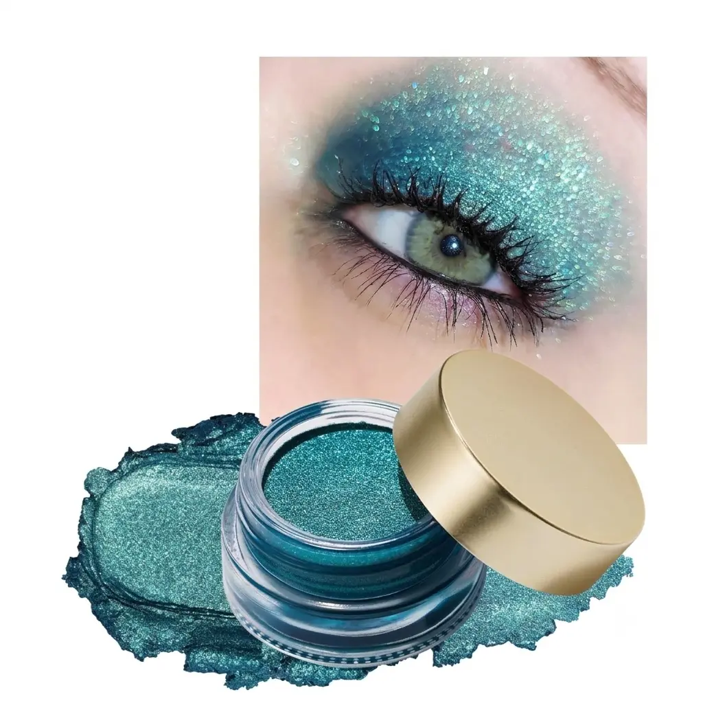 Teal Eyeshadow Green Glitter Eyeshadow Highly Pigmented Eye Shadow Waterproof & Long Lasting for Women with Moisturizing Formula. Multi-use for Highlighter. 6g (14)