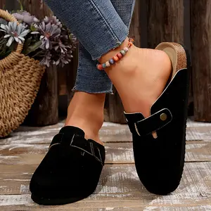 Women's Sandals Suede Clogs Soft Footbed Leather Potato Shoes Comfort Slip On Clogs Slippers with Adjustable Buckle Indoor Outdoor Shoes