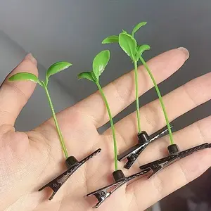 Cute Sweet Playful Plastic Hair Clips Set, 1pcs/3pcs Bean Sprout Hair Clips, Pure Color Font Design, Suitable for Women Aged 14+