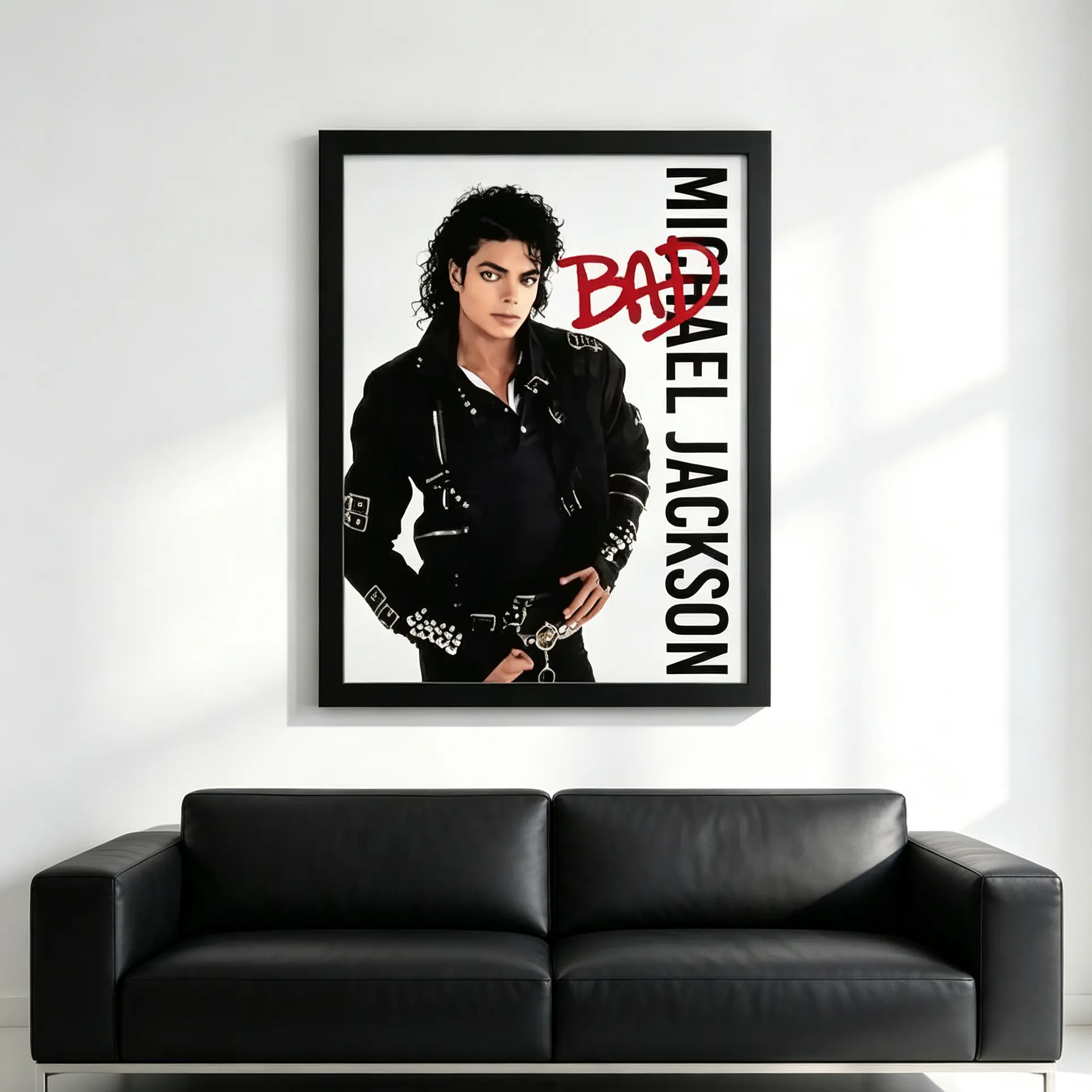 Michael Jackson BAD Vintage 80s Pop Album Cover Framed Wall Art, Retro R&B Singer Aesthetic Poster Canvas Print, Music Decoration for Bedroom & Recording Studio