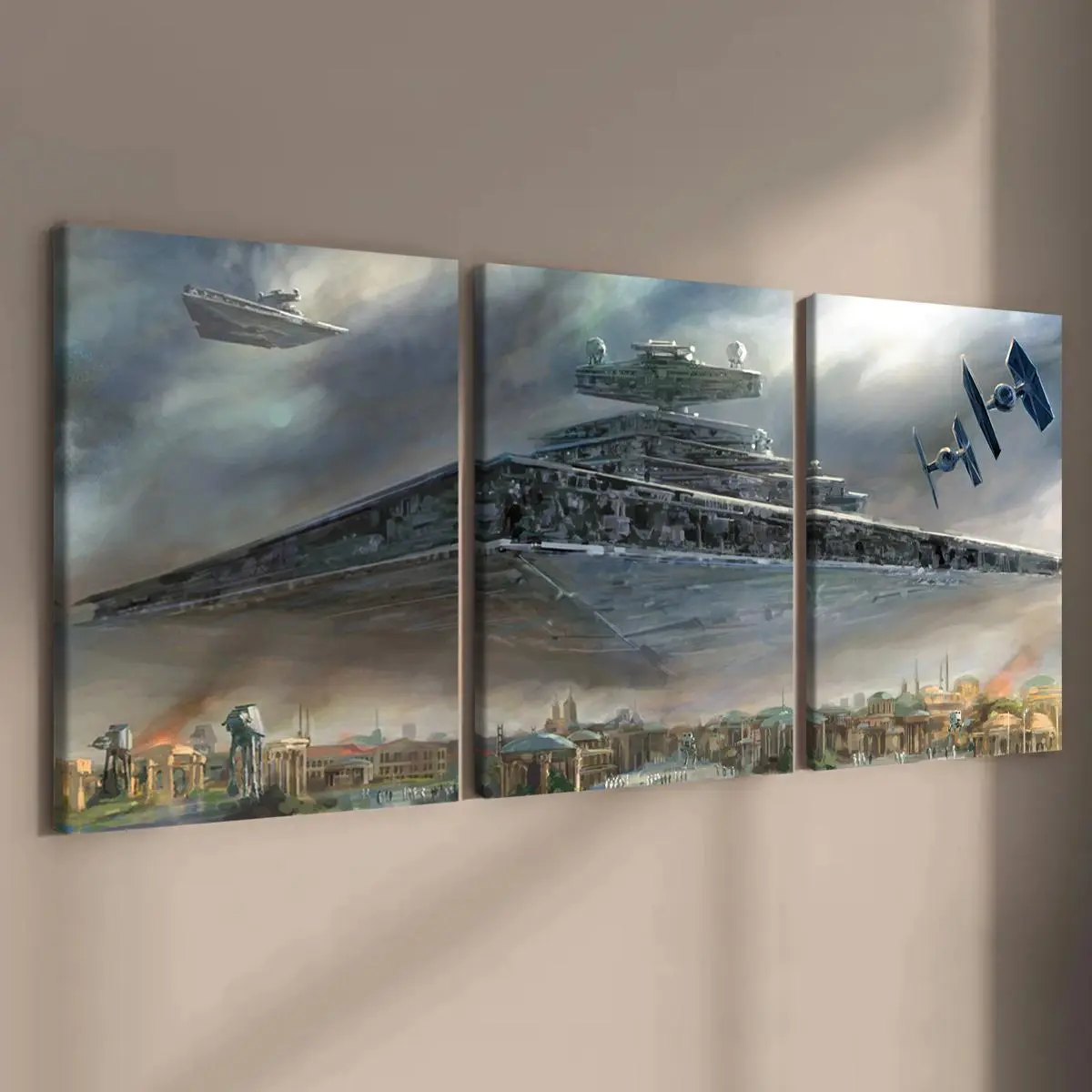 Wooden Framed Canvas Painting, 3 Counts/set Modern Art Star Destroyer Pattern Creative Modern Decoration Wall Decor Pictures, Aesthetic Wall Decor, Wall Art for Home Living Room Bedroom Office
