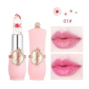 6-Pack (Single Tube) Crystal Flower Jelly Lipstick - Long-Lasting Color-Changing Lip Balm, Moisturizing