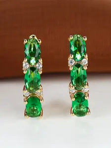 A pair of golden oval diamond row diamond ear buckles made of red zirconium oxide, set with engagement earrings, Zircon Stud Earrings, High quality earrings