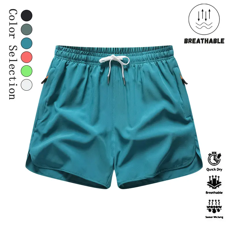 Men’s two-pack lightweight athletic shorts — breathable, drawstring, side zipper pockets, slit hem; suitable for running, fitness, swimming, and beach casual wear.