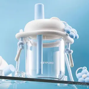 Peach Blossom Portable Sling Glass Cup - Large-Capacity Leak-Proof 600ml/20oz