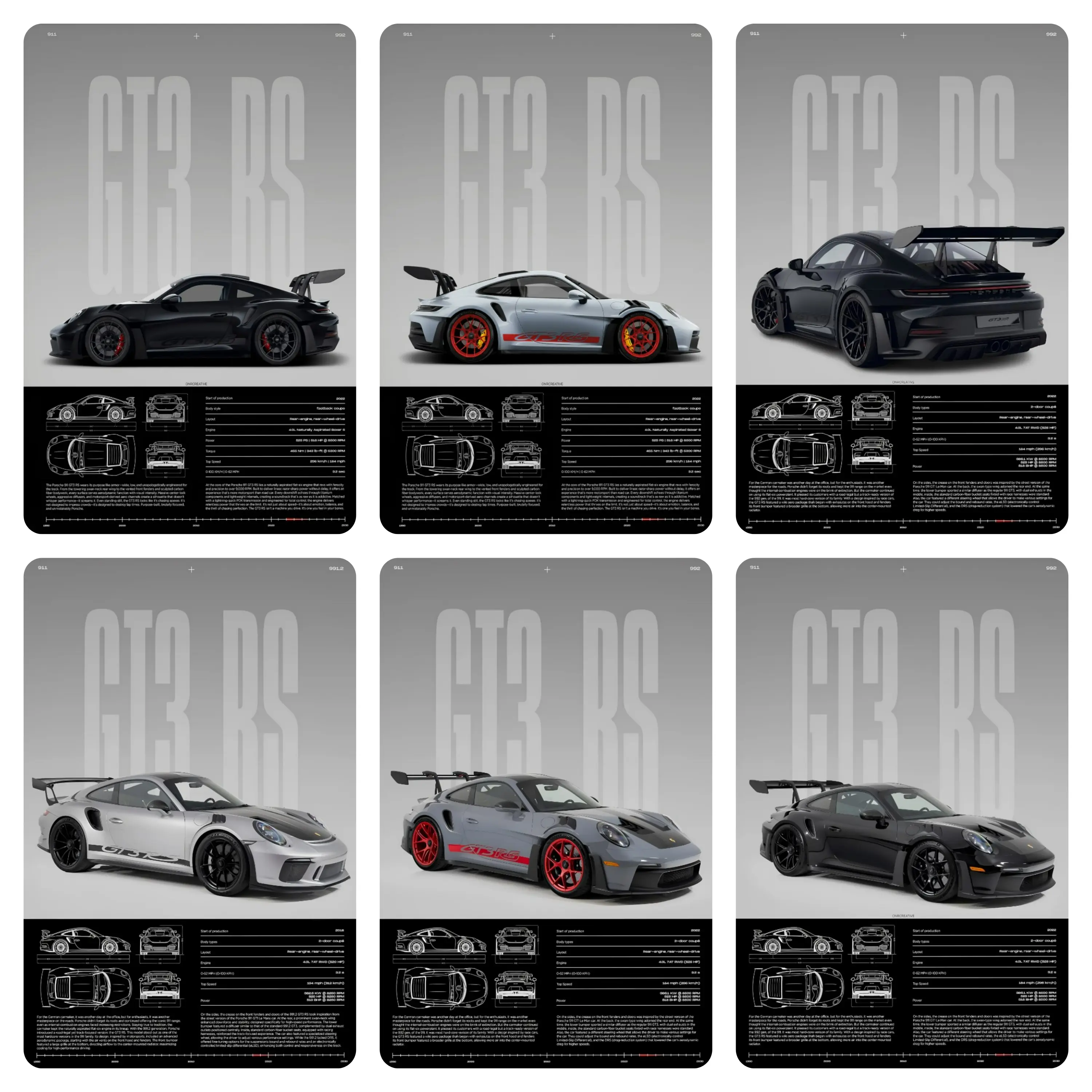 Sports Car GT3 RS Canvas Print Wall Artwork - Modern Detailed Vehicle Specs Home Decor, Man Cave Decor for Car Enthusiasts' Garage, Shipped in a Protective Box, Bedroom