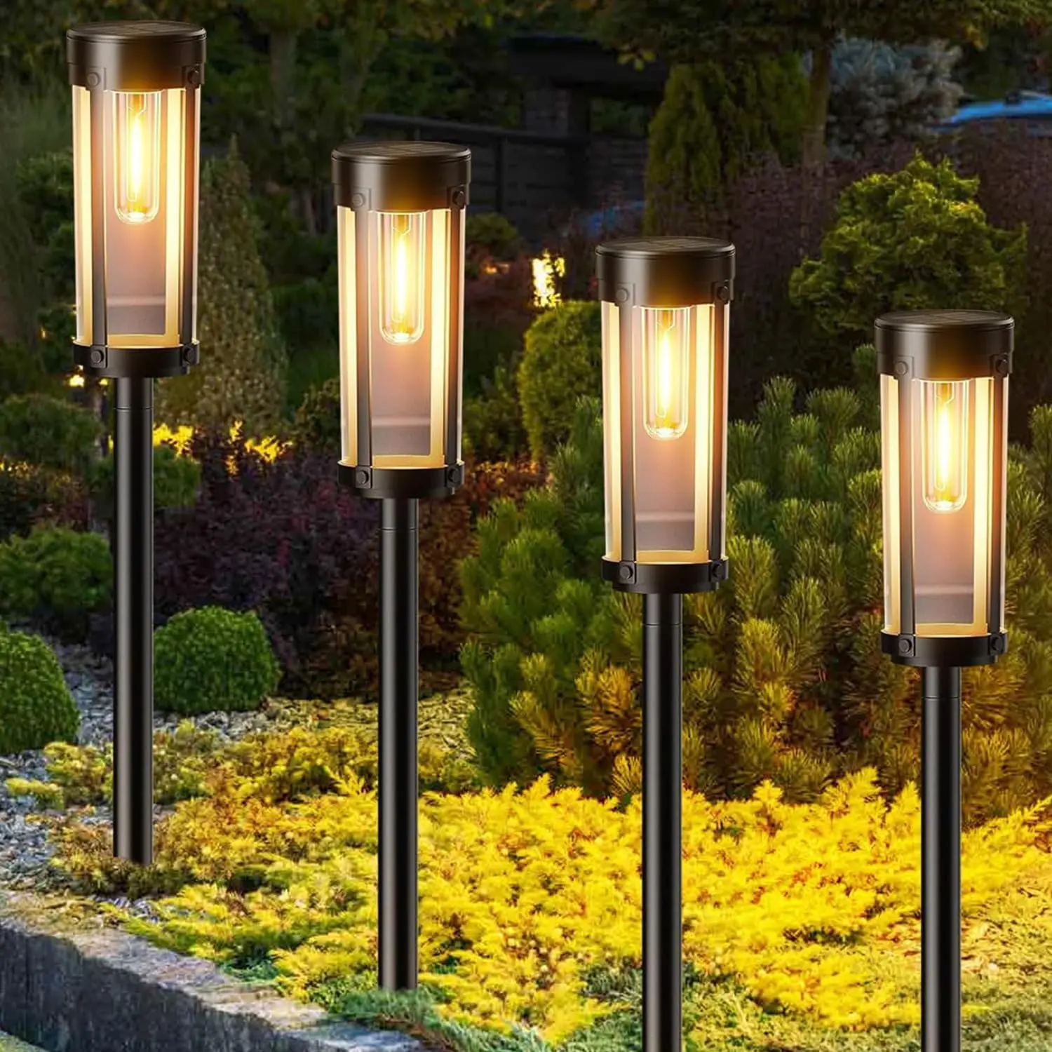 Solar Outdoor Garden Stake Lights with ABS Plastic, 2/4/6/8-Pack LED Pathway Fixtures, Modern Warm White Vintage Landscape Decor, No-Wiring Easy Installation for Home Festive Use