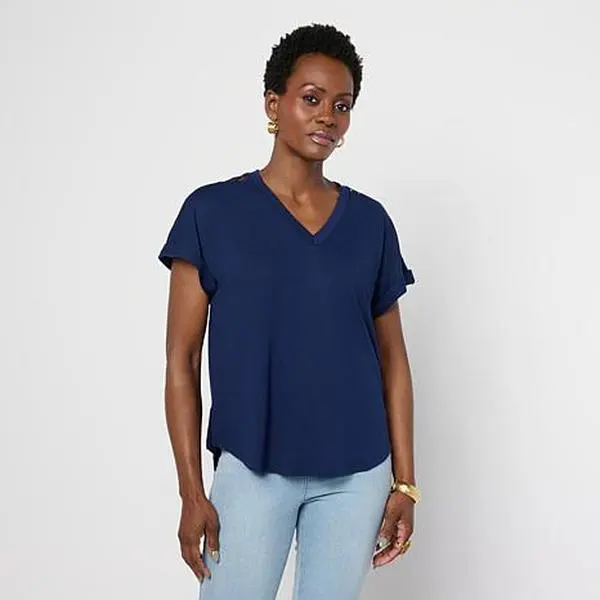 DG2 by Diane Gilman Everyday Jersey Dolman Sleeve Tee with Lace Trim