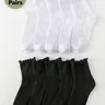Women's 10 Pairs Solid Color Basic Lettuce Trim Crew Socks, Simple Comfy Breathable for Daily Outdoor Wear, Multipack Knit Socks for All Seasons, Fashionable Casual Daily Socks, Bulk Socks
